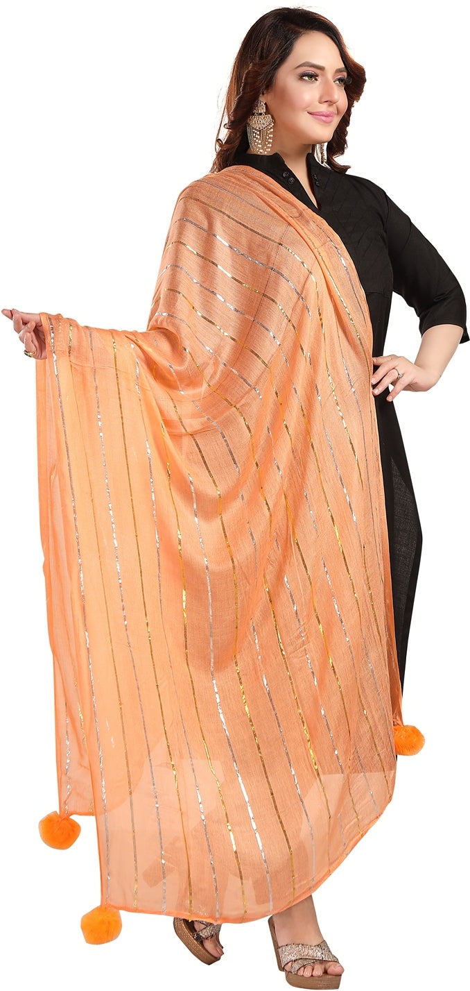 Fabme Women's Full Size, Soft Rayon, Striped, Large Balls Embellish, Dupatta