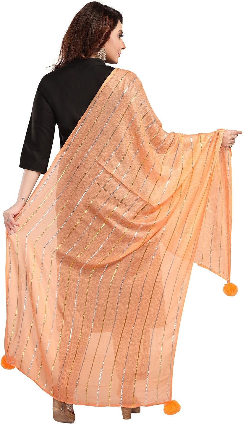 Fabme Women's Full Size, Soft Rayon, Striped, Large Balls Embellish, Dupatta