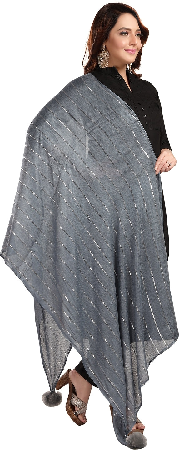 Fabme Women's Full Size, Soft Rayon, Striped, Large Balls Embellish, Dupatta