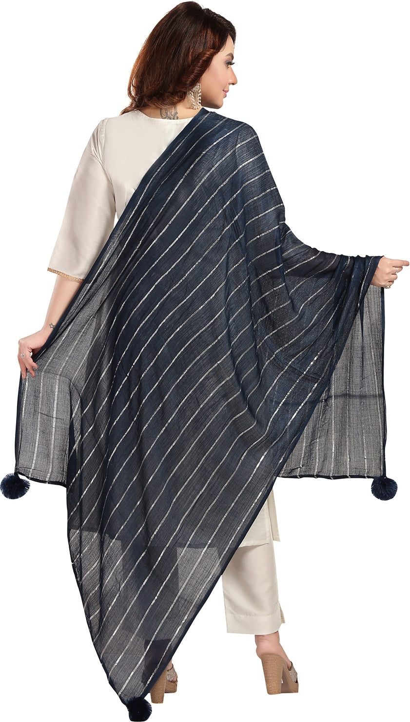 Fabme Women's Full Size, Soft Rayon, Striped, Large Balls Embellish, Dupatta