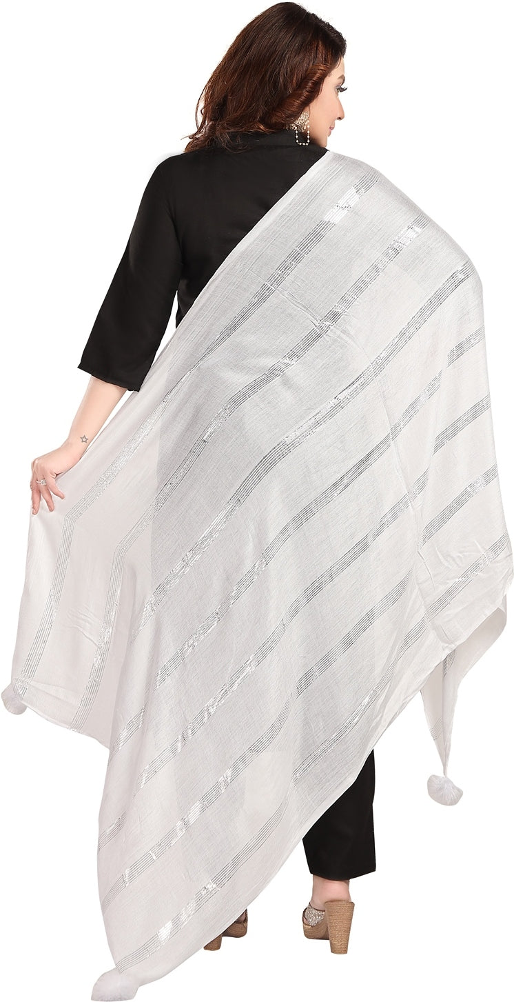 Fabme Women's Full Size, Soft Rayon, Striped, Large Balls Embellish, Dupatta