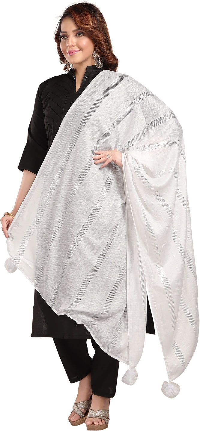 Fabme Women's Full Size, Soft Rayon, Striped, Large Balls Embellish, Dupatta