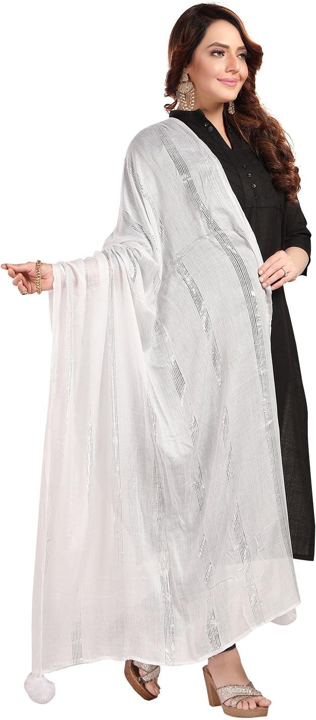 Fabme Women's Full Size, Soft Rayon, Striped, Large Balls Embellish, Dupatta