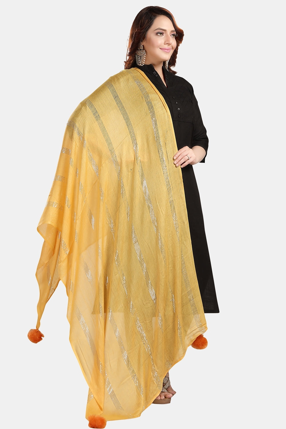 Fabme Women's Full Size, Soft Rayon, Striped, Large Balls Embellish, Dupatta