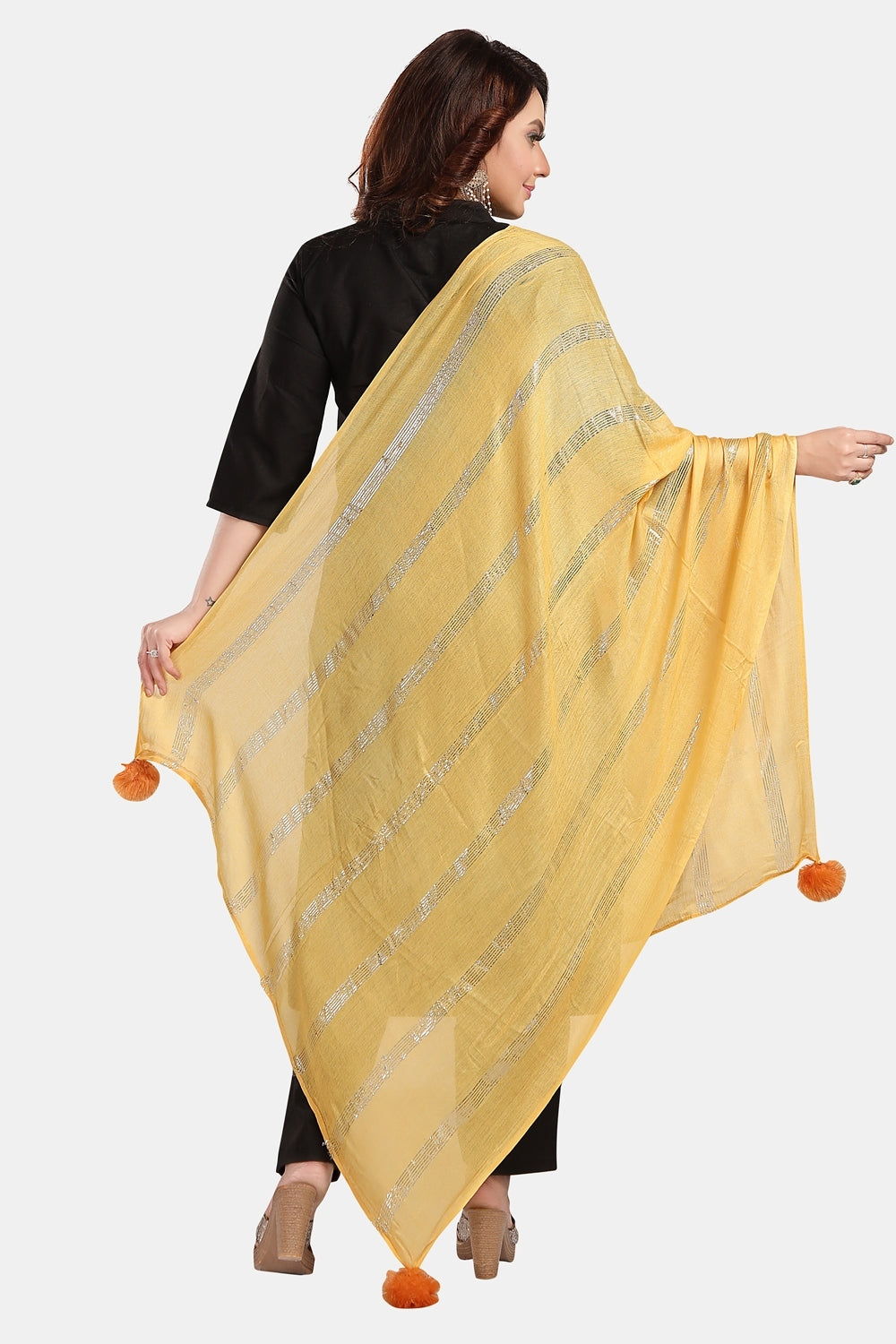 Fabme Women's Full Size, Soft Rayon, Striped, Large Balls Embellish, Dupatta