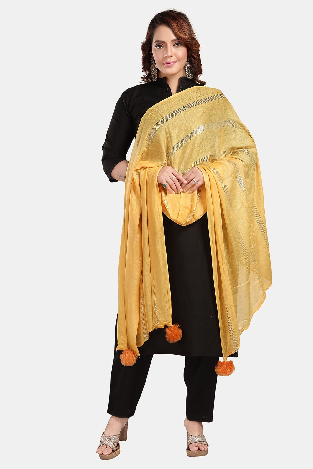 Fabme Women's Full Size, Soft Rayon, Striped, Large Balls Embellish, Dupatta