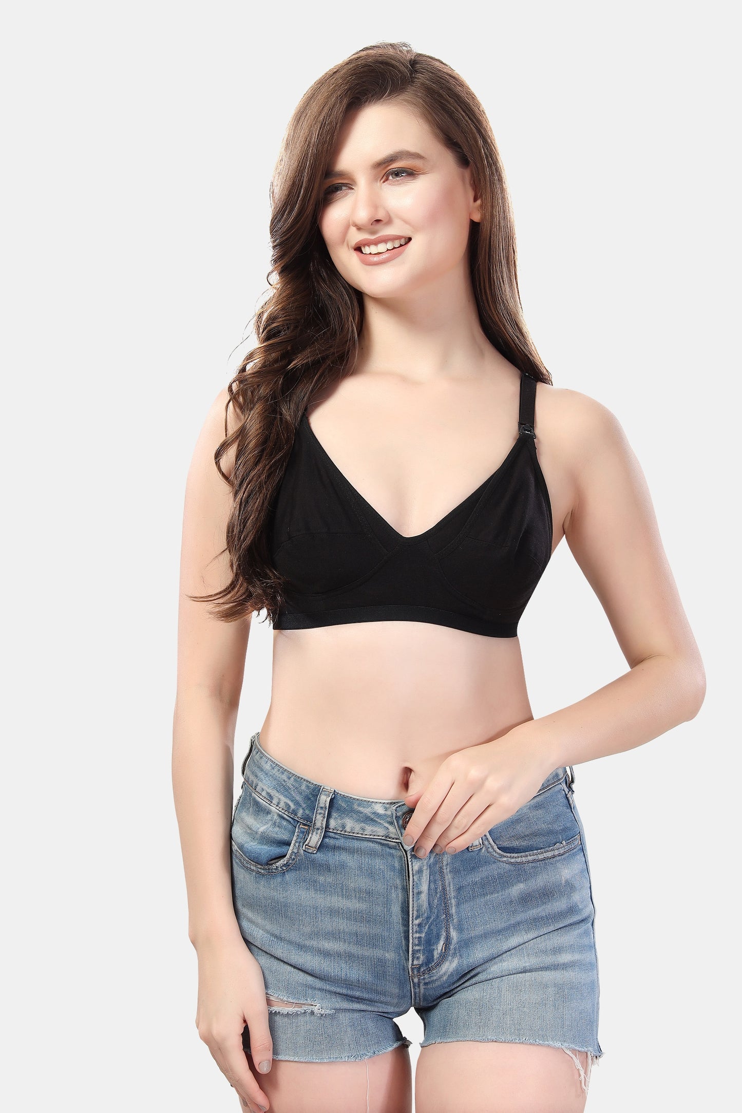Fabme Women's Black Seamed Non-Padded Non Wired Nursing Bra