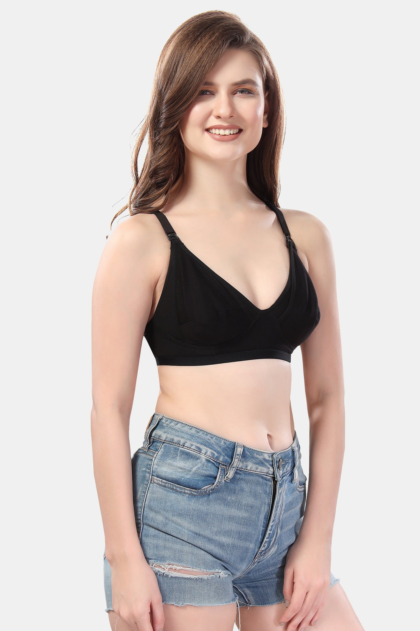 Fabme Women's Black Seamed Non-Padded Non Wired Nursing Bra