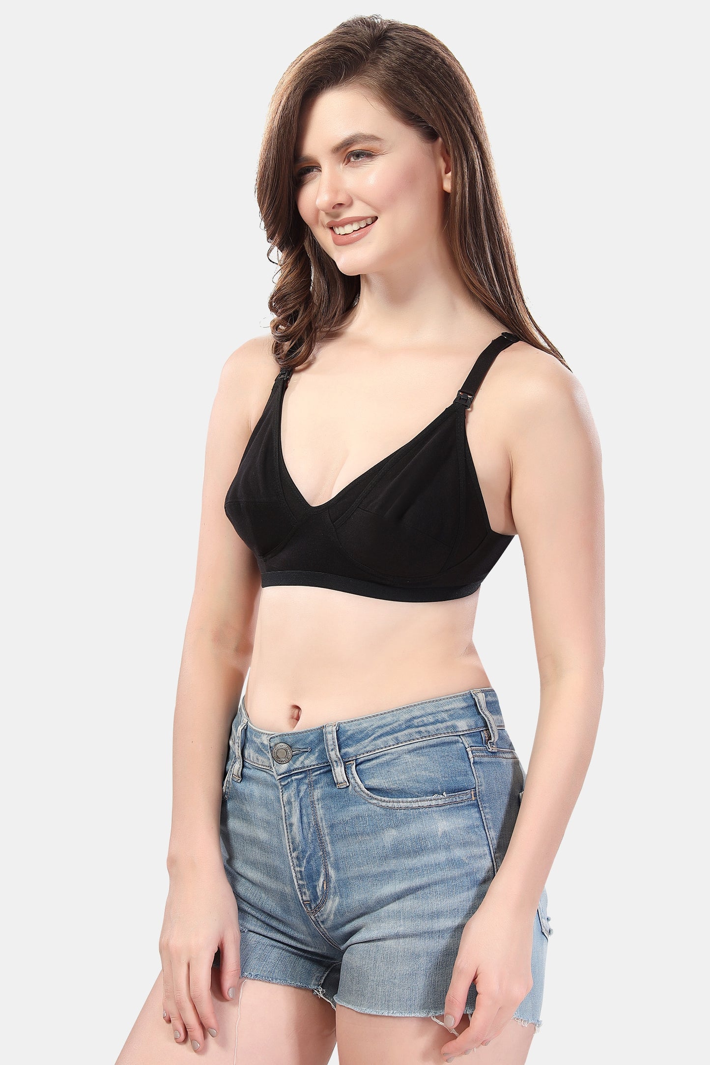 Fabme Women's Black Seamed Non-Padded Non Wired Nursing Bra