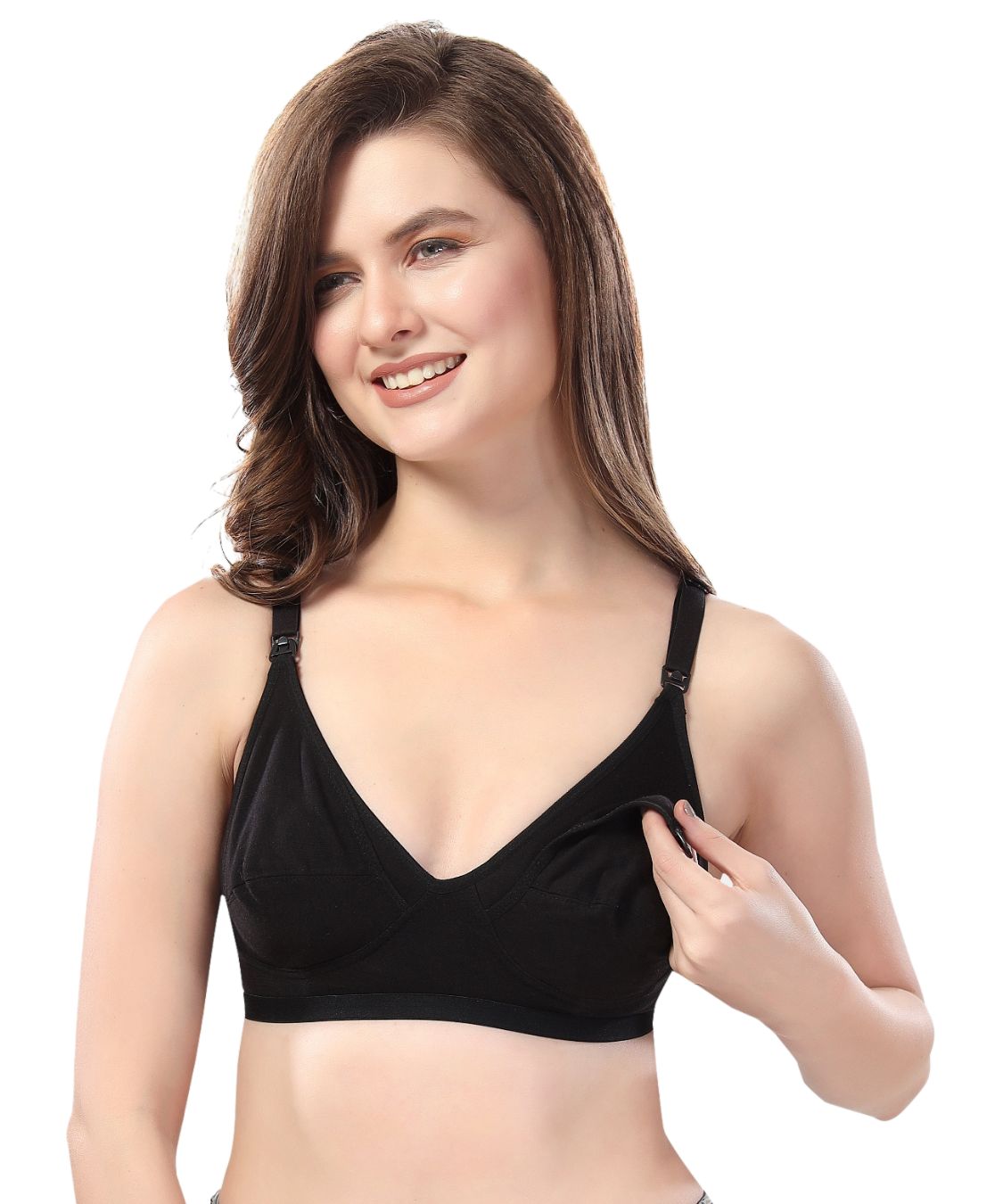 Fabme Women's Black Seamed Non-Padded Non Wired Nursing Bra