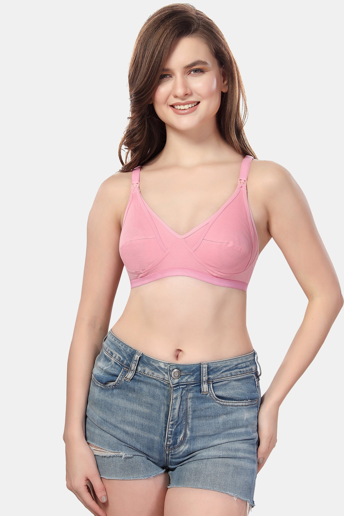 Fabme Women's Pink Seamed Non-Padded Non Wired Nursing Bra