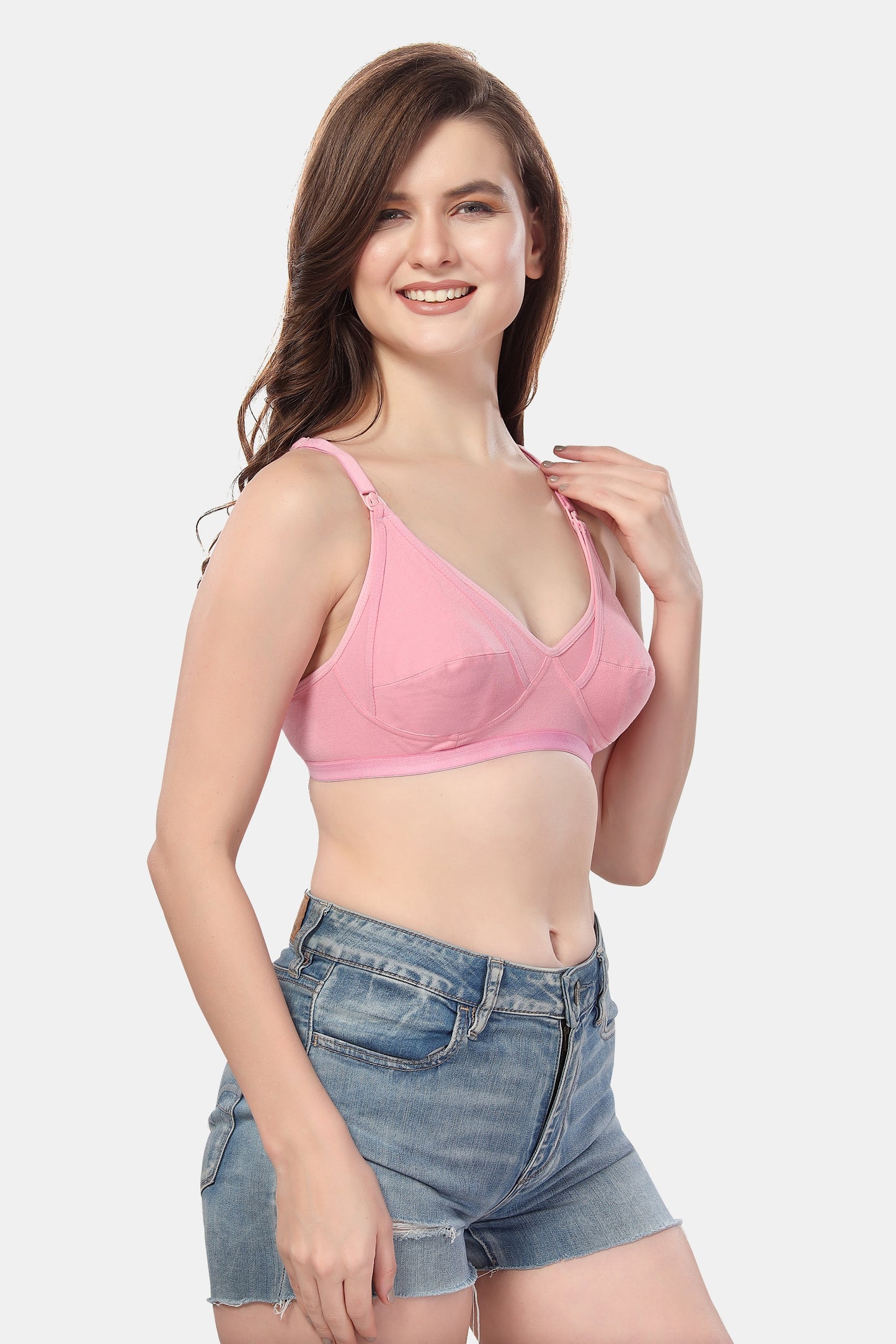 Fabme Women's Pink Seamed Non-Padded Non Wired Nursing Bra