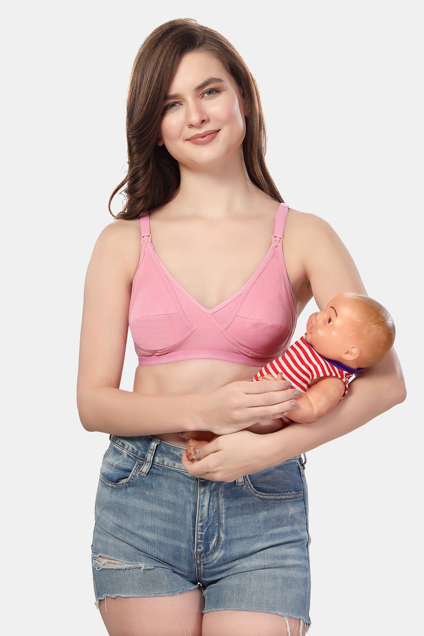 Fabme Women's Pink Seamed Non-Padded Non Wired Nursing Bra