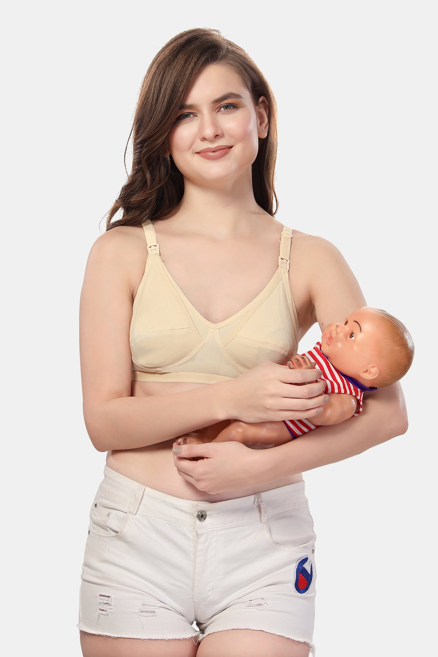 Fabme Women's Skin Seamed Non-Padded Non Wired Nursing Bra