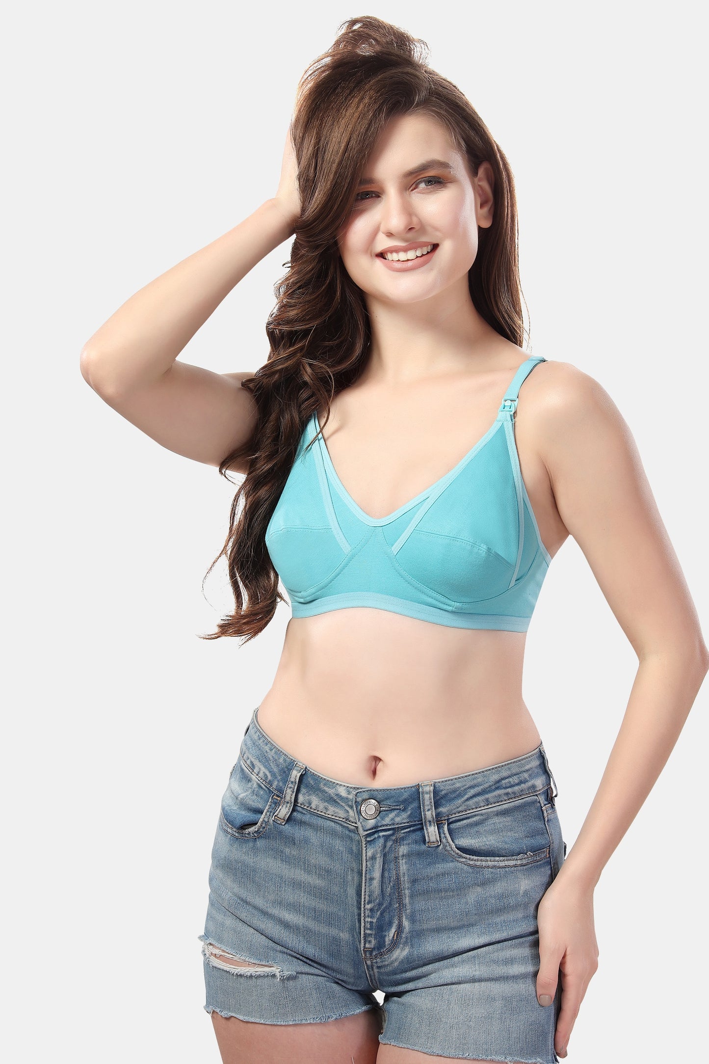 Fabme Women's Sea Green Seamed Non-Padded Non Wired Nursing Bra