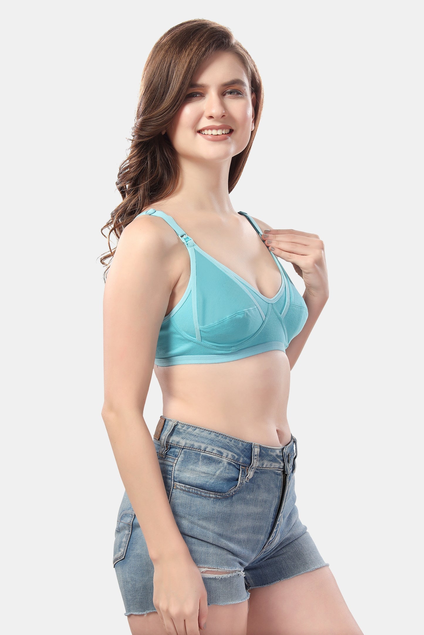 Fabme Women's Sea Green Seamed Non-Padded Non Wired Nursing Bra