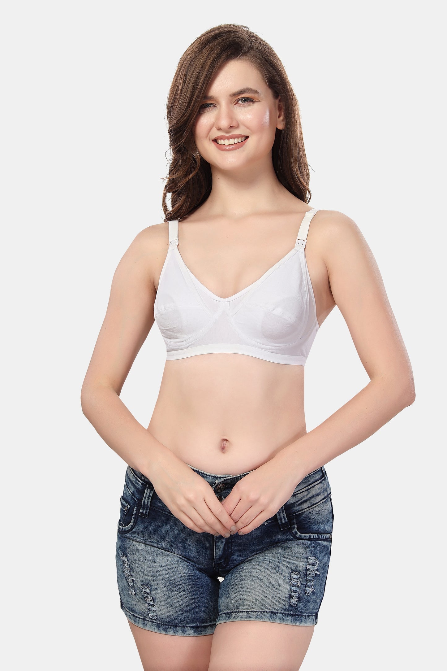 Fabme Women's White Seamed Non-Padded Non Wired Nursing Bra