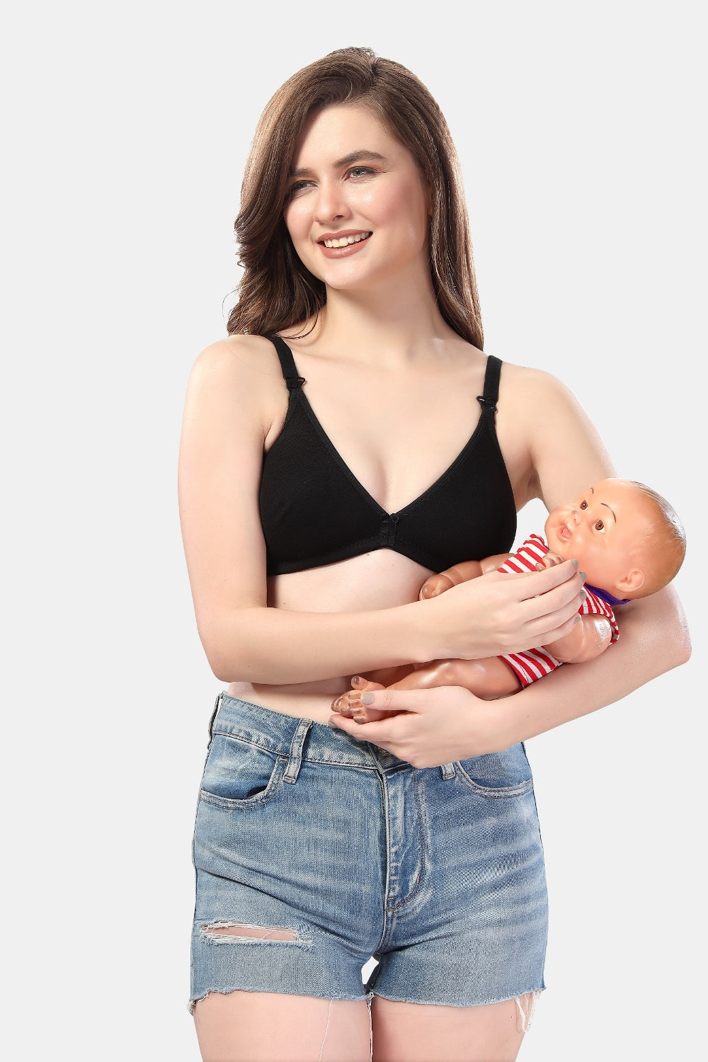 Fabme Women's Black Seamless Non-Padded Non Wired Nursing Bra