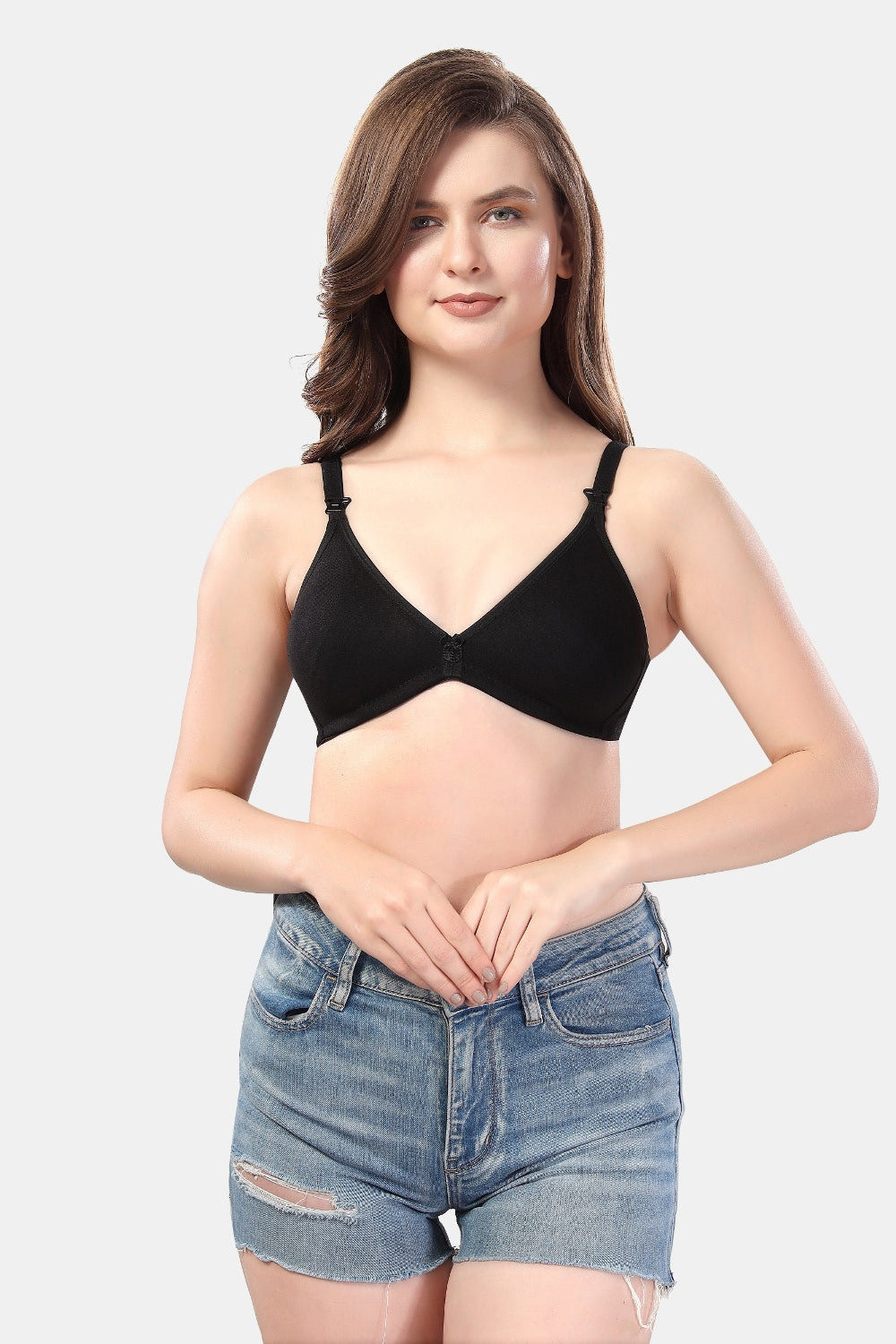 Fabme Women's Black Seamless Non-Padded Non Wired Nursing Bra