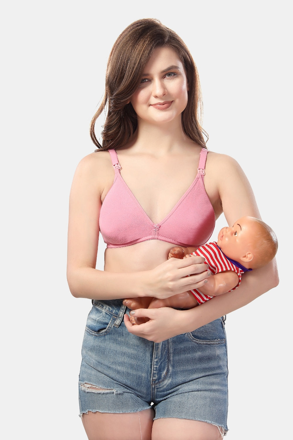 Fabme Women's Pink Seamless Non-Padded Non Wired Nursing Bra