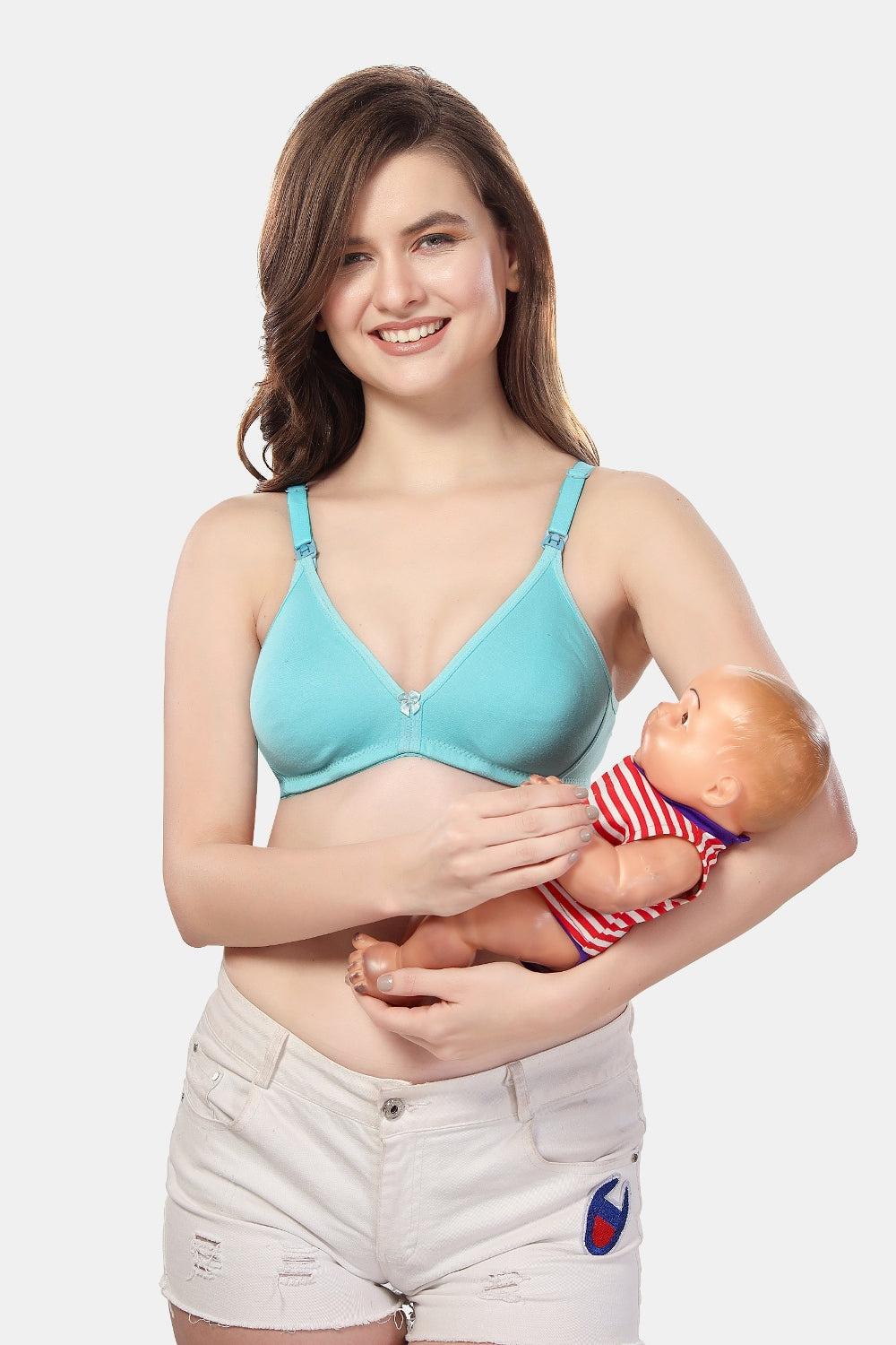 Fabme Women's Sea Green Seamless Non-Padded Non Wired Nursing Bra