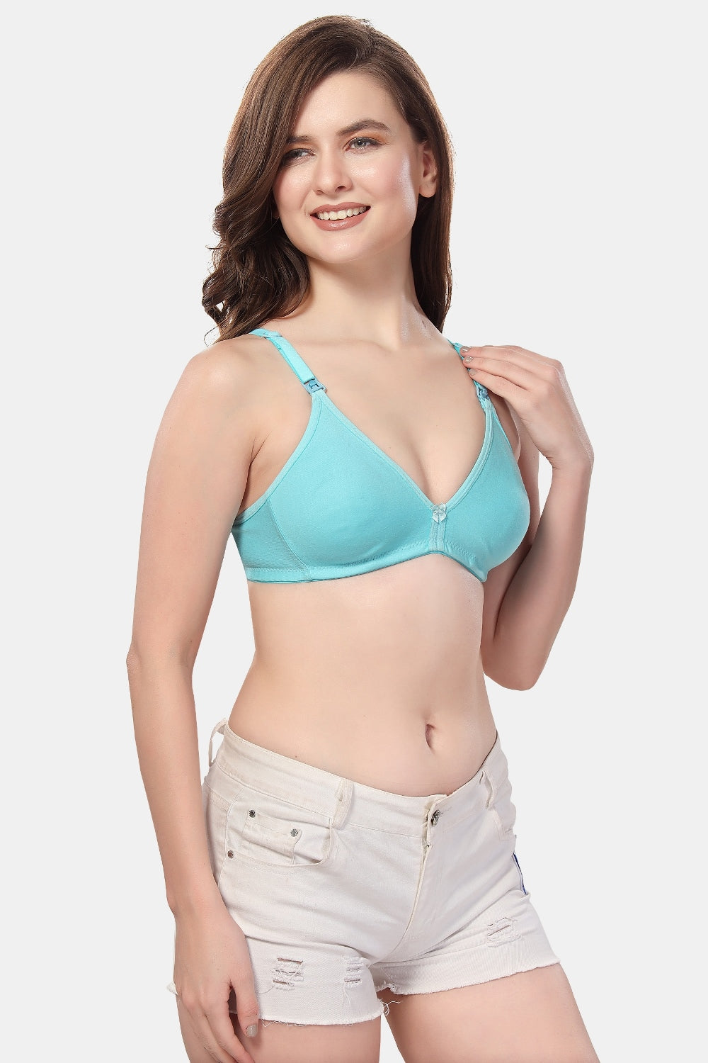Fabme Women's Sea Green Seamless Non-Padded Non Wired Nursing Bra