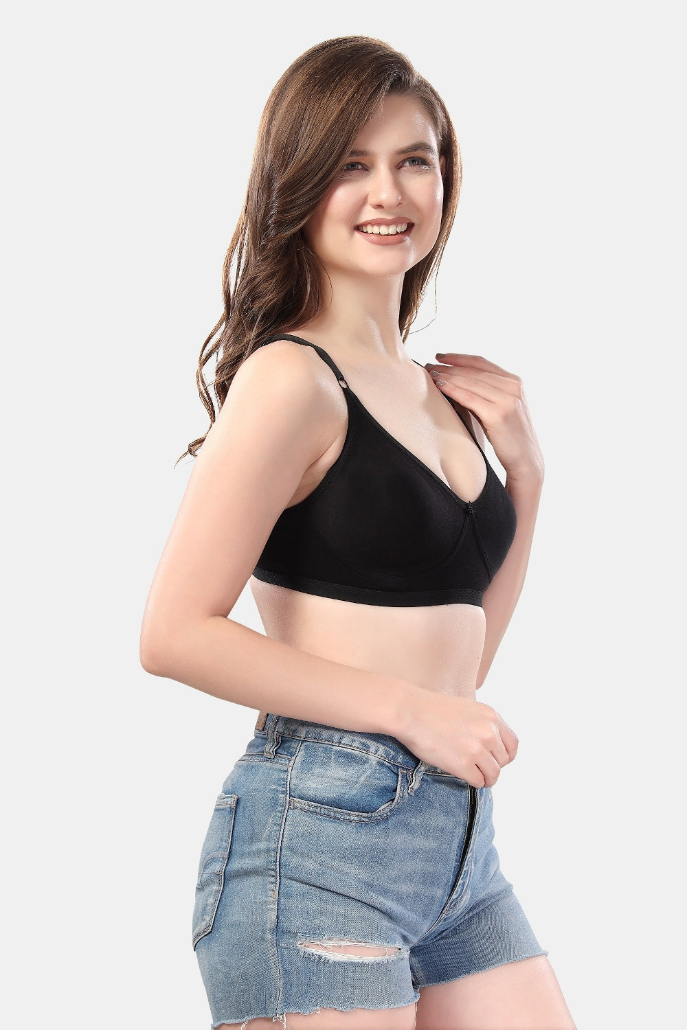 Fabme Women's Black Seamless Non-Padded Non Wired Everyday Bra