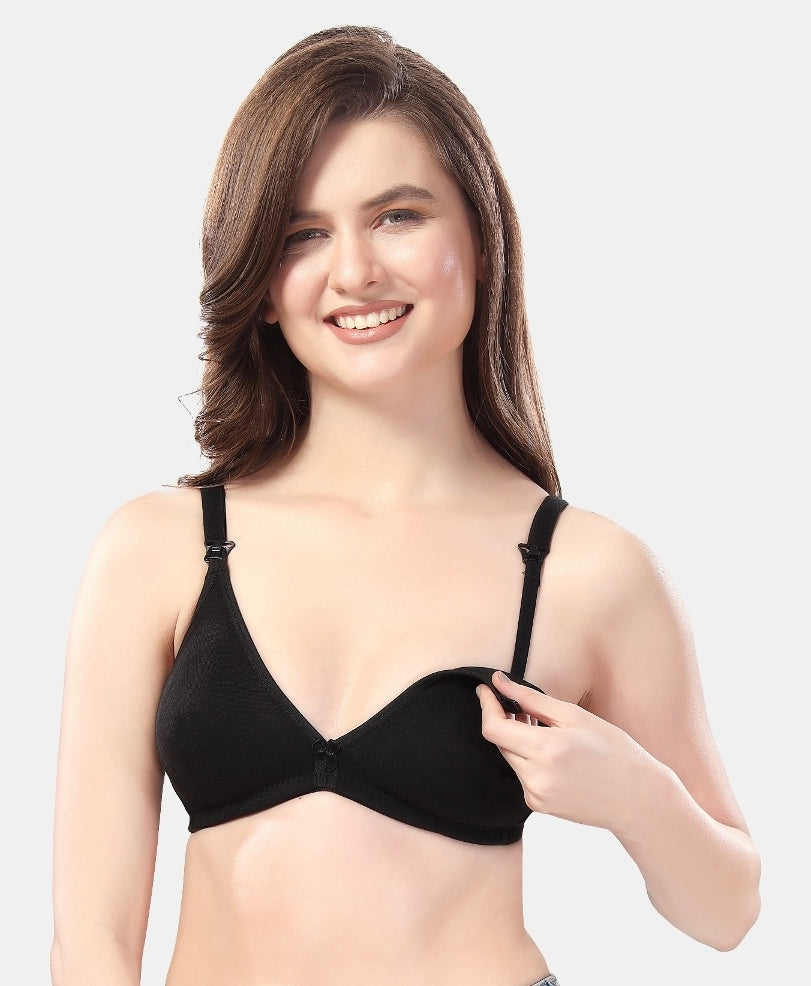 Fabme Women's Black Seamless Non-Padded Non Wired Nursing Bra