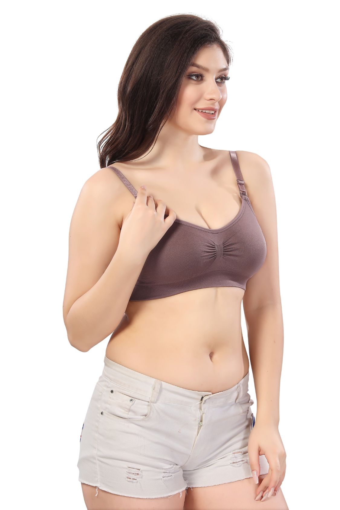 Fabme Women's Purple Nursing Removable Pads Non Wired Bra