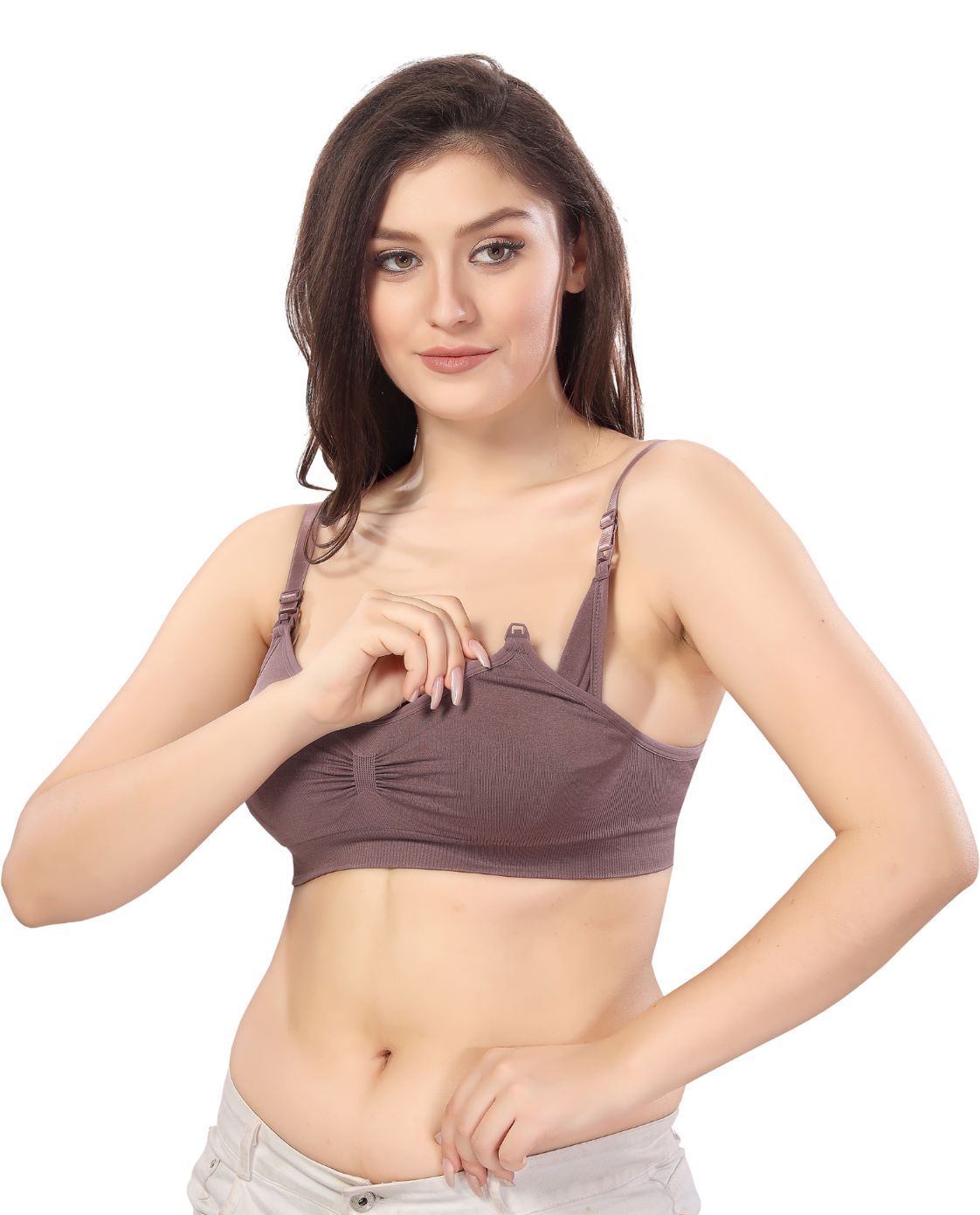 Fabme Women's Purple Nursing Removable Pads Non Wired Bra