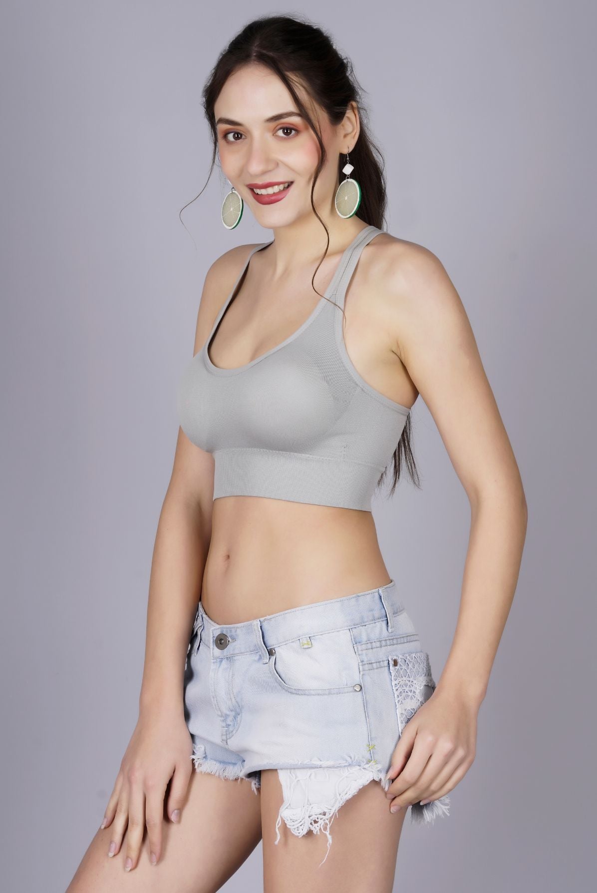 Fabme Women's Grey Padded Sporta Bra Bra
