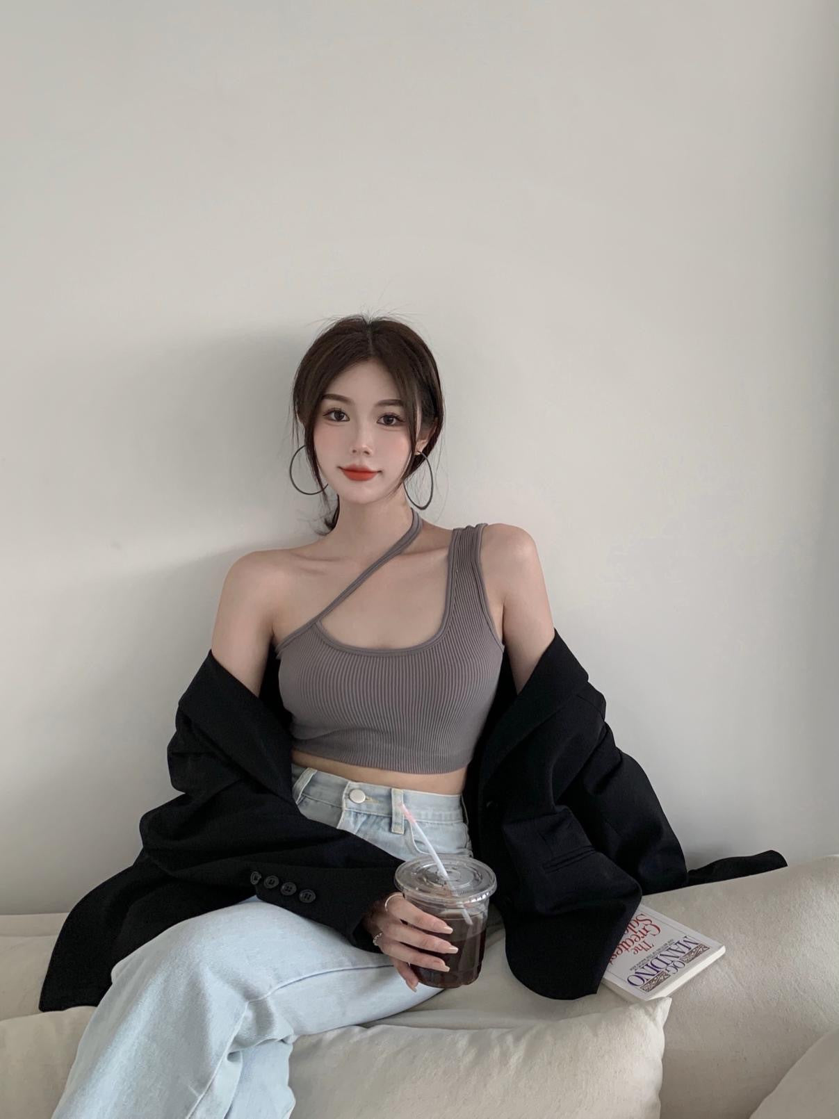 Fabme Women's Chocolate One Shoulder Padded Bra