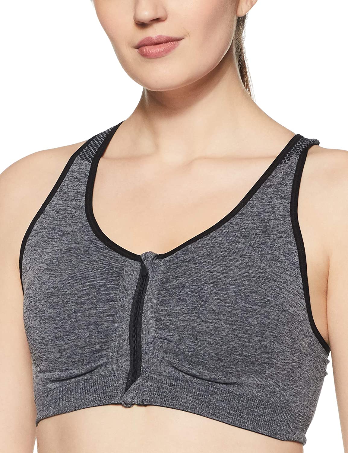 Fabme Women's Grey Sports , Front Open, Padded Non-Wired Bra