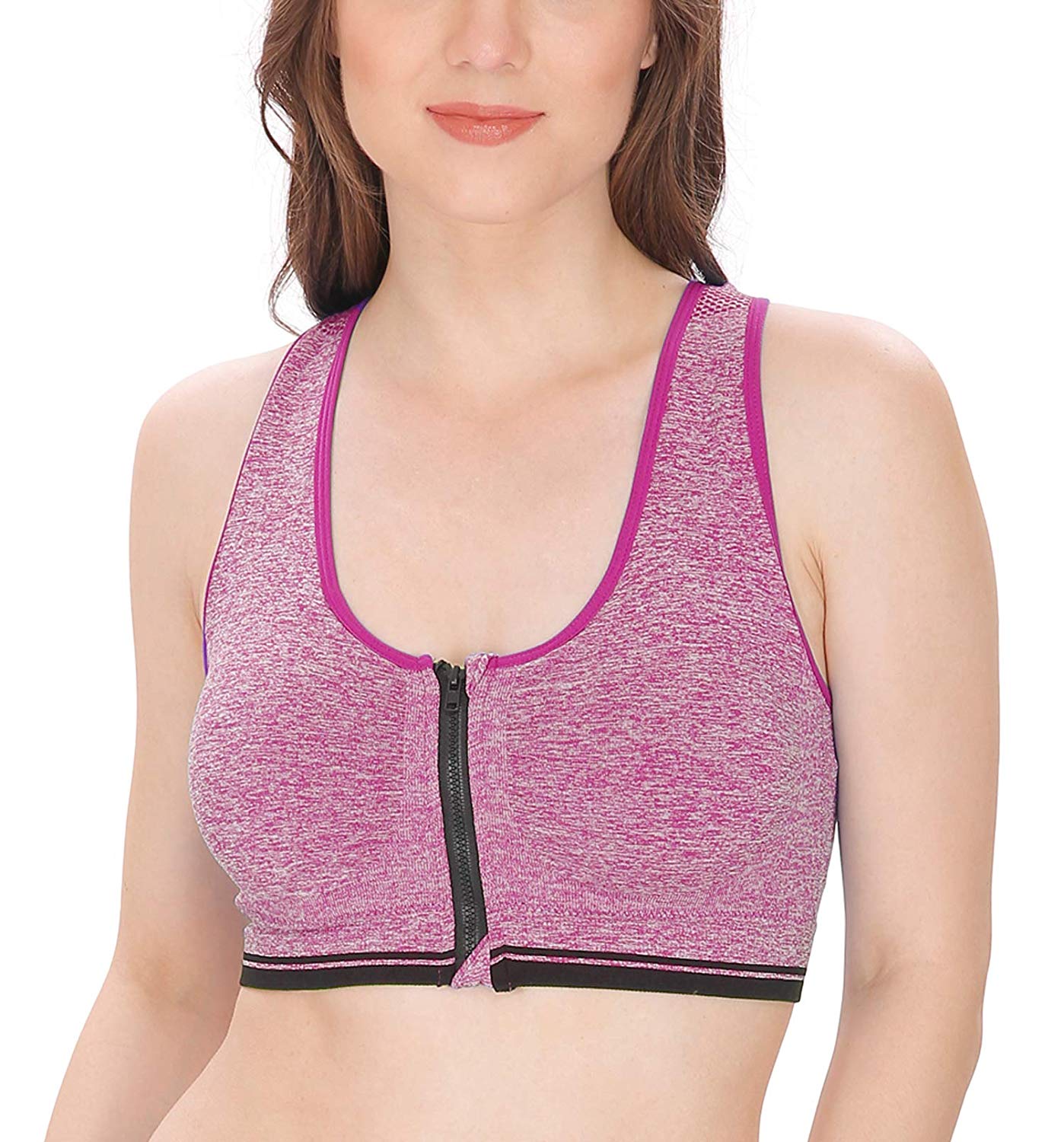 Fabme Women's Purple Sports , Front Open, Padded Non-Wired Bra