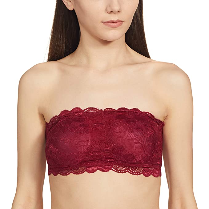 Fabme Women's Maroon Strapless , Back Closure, Padded Non-Wired Bra