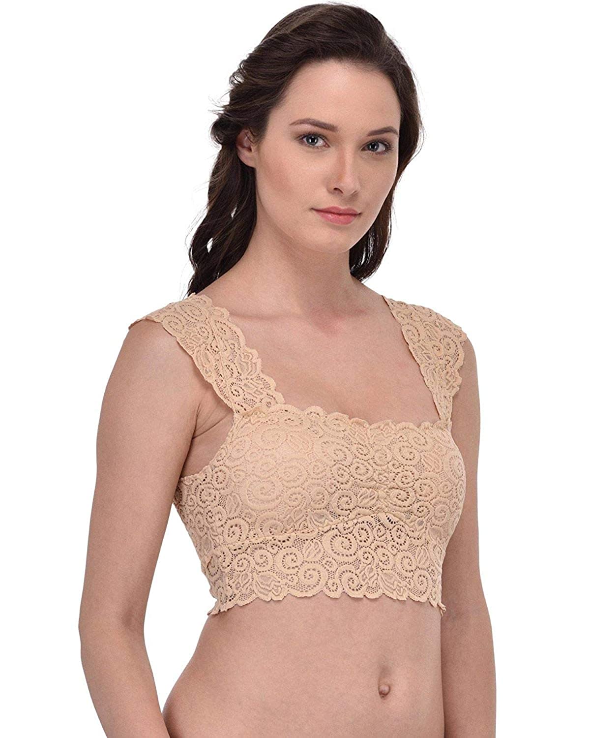 Fabme Women's Skin Crop top, Lace, Padded Non-Wired Bra