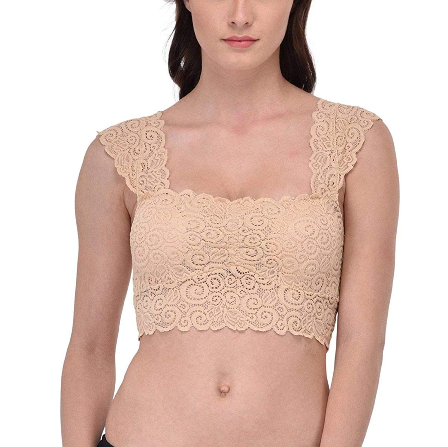 Fabme Women's Skin Crop top, Lace, Padded Non-Wired Bra