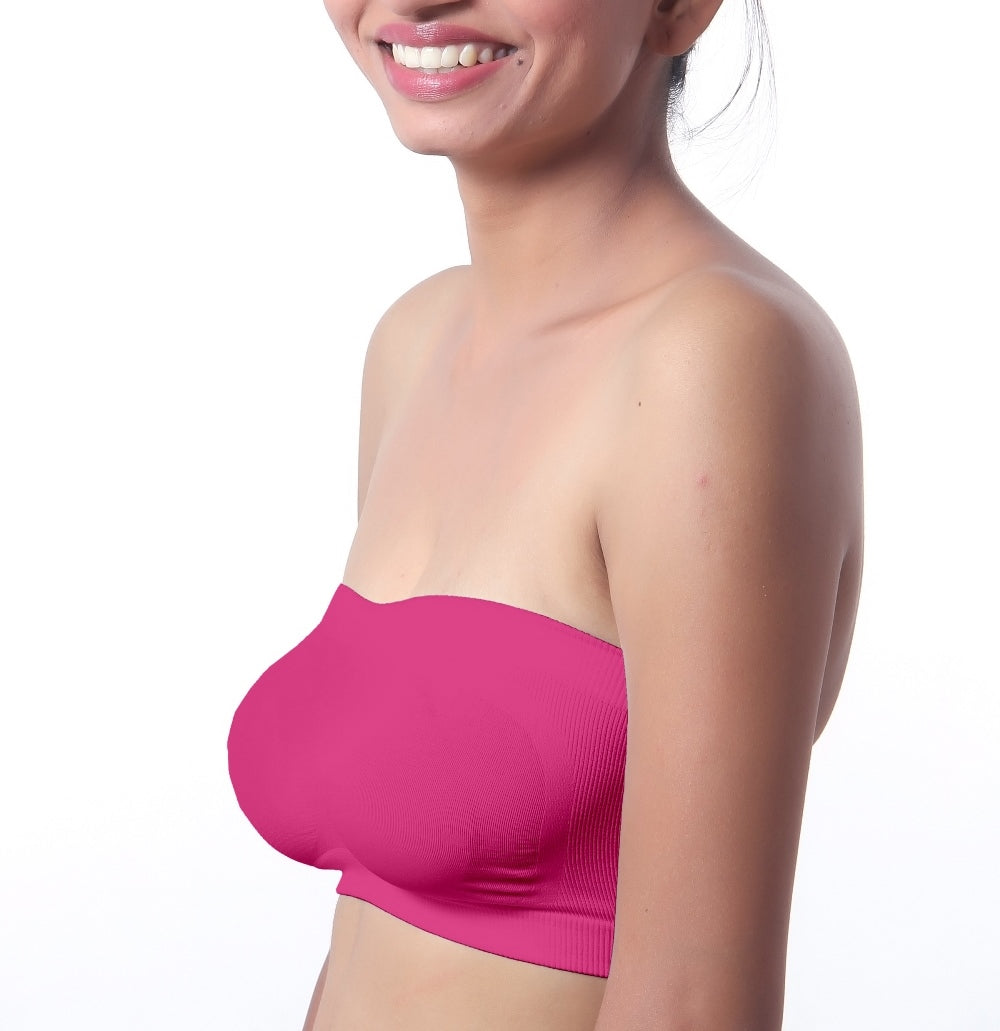 Fabme Women's Dark Pink Strapless , , Non-Padded Non-Wired Bra