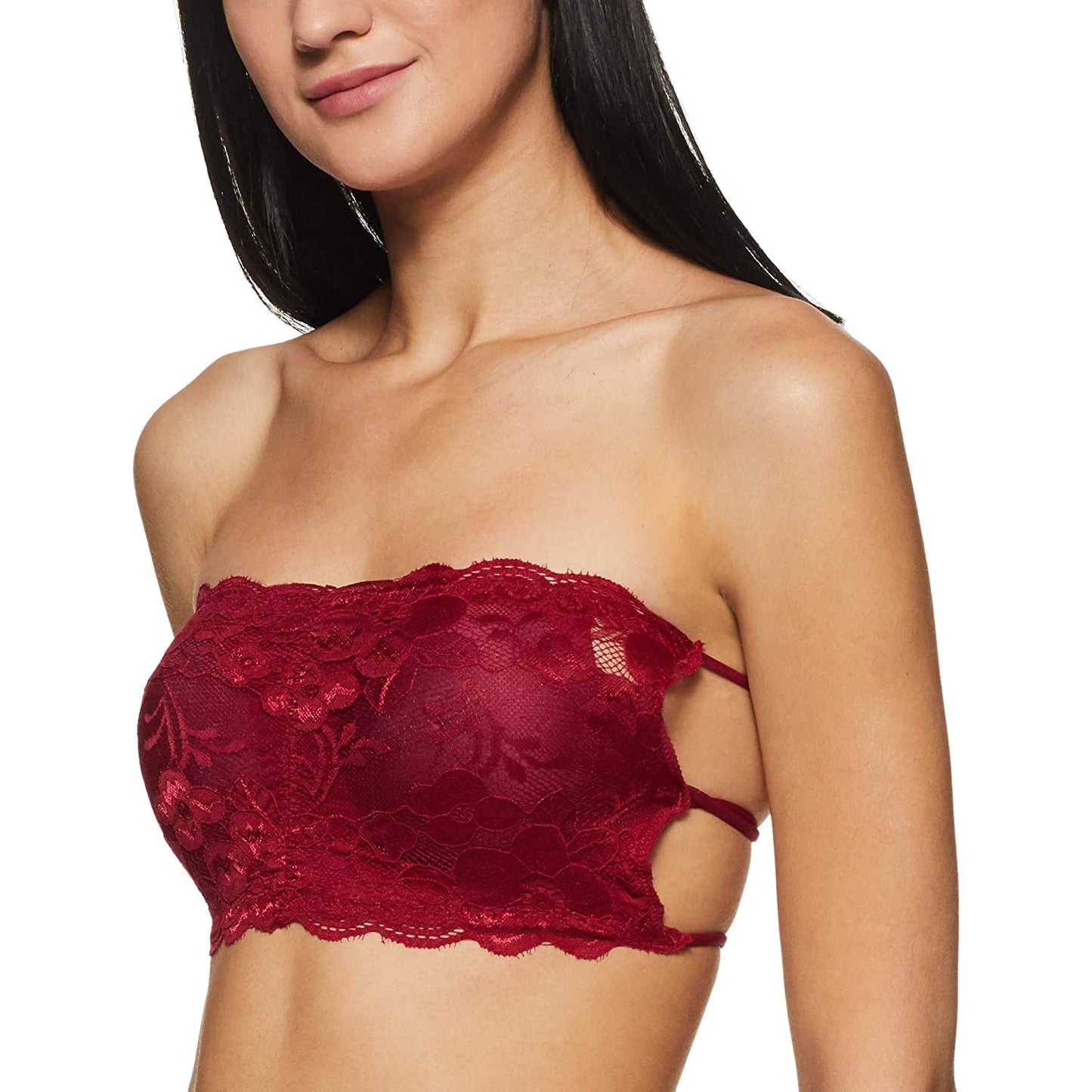 Fabme Women's Maroon Strapless , Zig zag back, Padded Non-Wired Bra