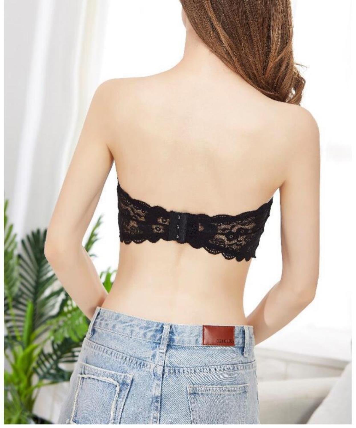 Fabme Women's Black Strapless , Back Closure, Padded Non-Wired Bra