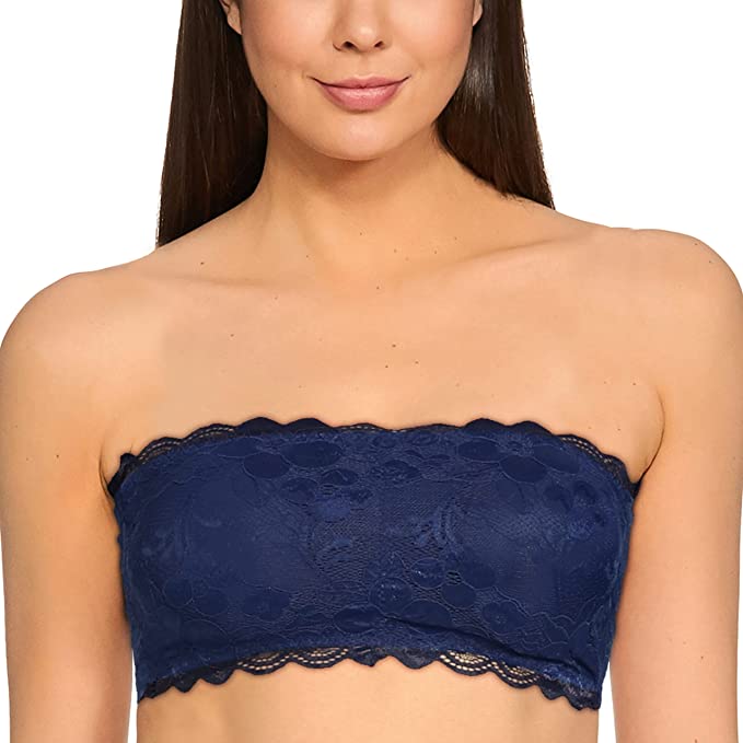 Fabme Women's Blue Strapless , Back Closure, Padded Non-Wired Bra