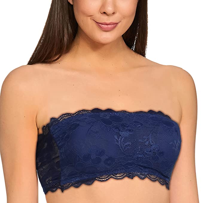 Fabme Women's Blue Strapless , Back Closure, Padded Non-Wired Bra