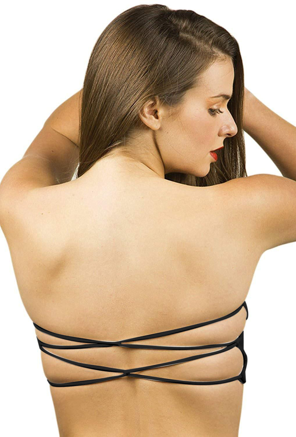 Fabme Women's Black Strapless , Zig zag back, Padded Non-Wired Bra