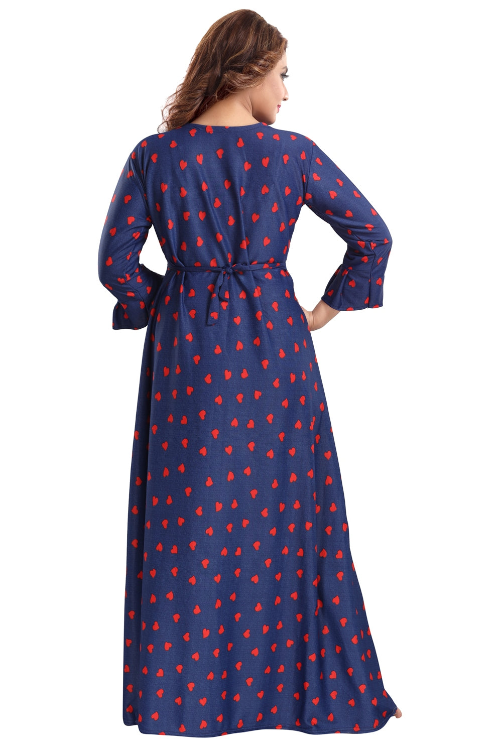 Fabme Women's Red Printed Sarina Satin / Polyester Full Length EveryDay Night Dress Nighty