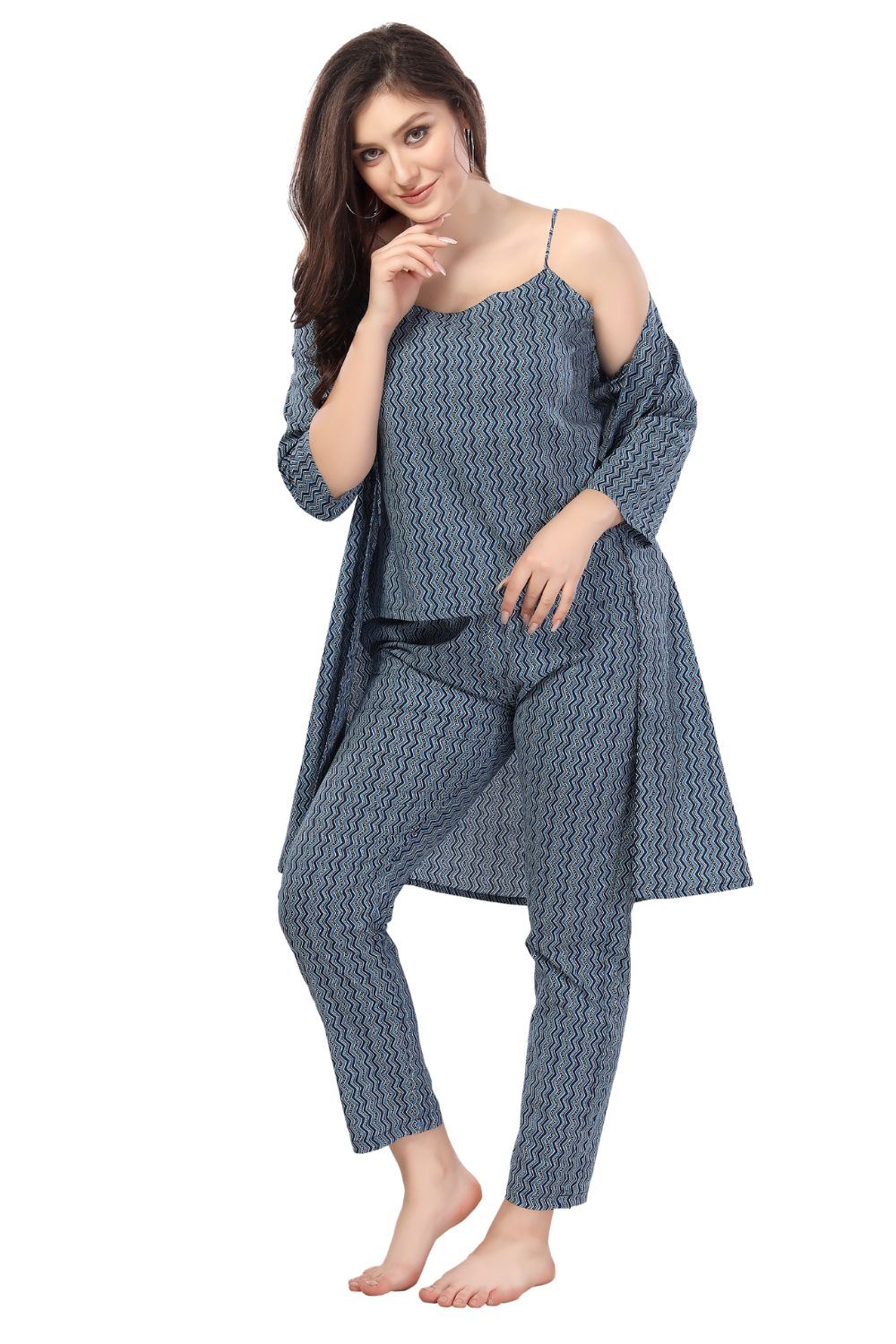 Fabme Women's Navy Blue Printed Pure Cotton Co-Ord Set