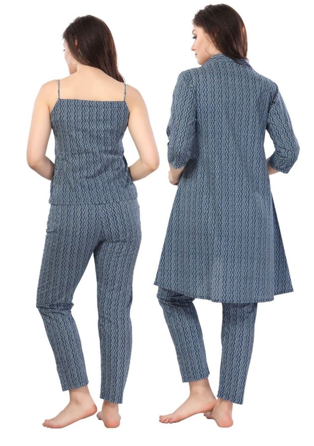 Fabme Women's Navy Blue Printed Pure Cotton Co-Ord Set