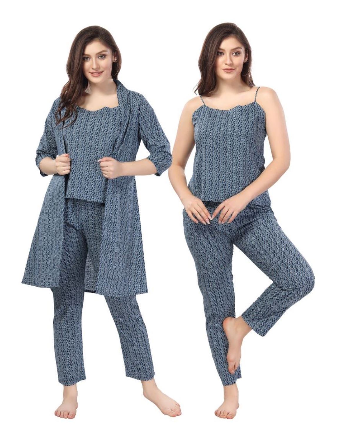Fabme Women's Navy Blue Printed Pure Cotton Co-Ord Set