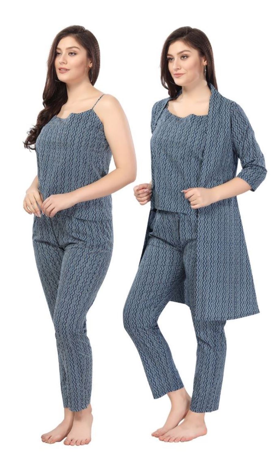Fabme Women's Navy Blue Printed Pure Cotton Co-Ord Set