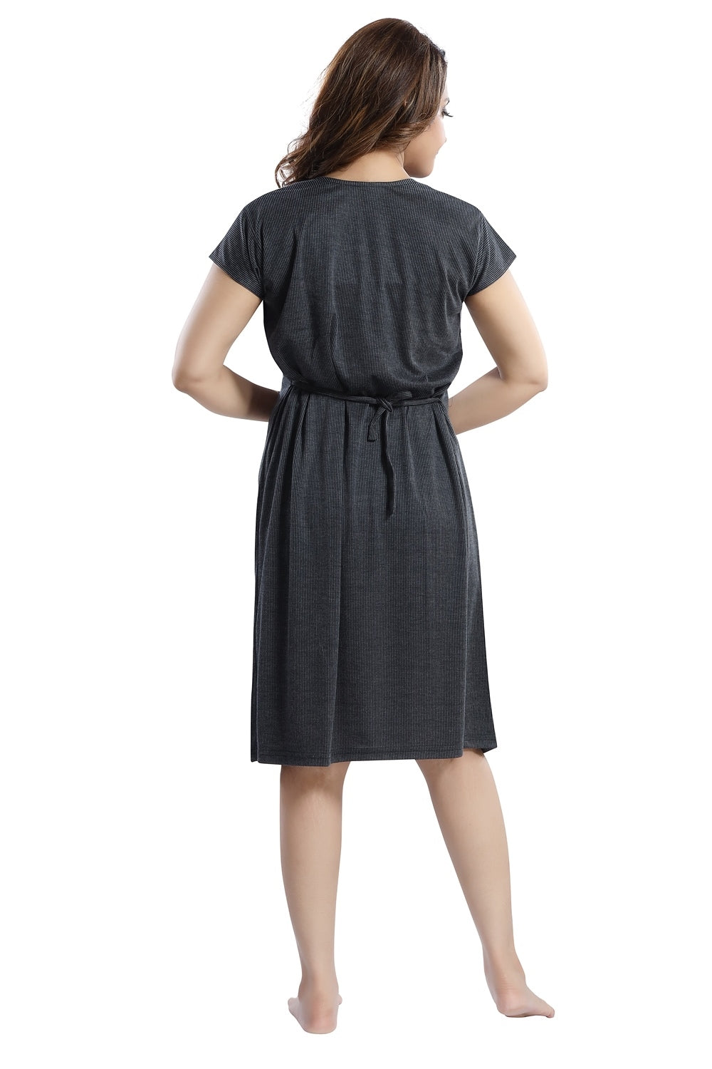 Fabme Women's Black Horizontal Zip Polycotton Knee Length Maternity Night Dress Nighty