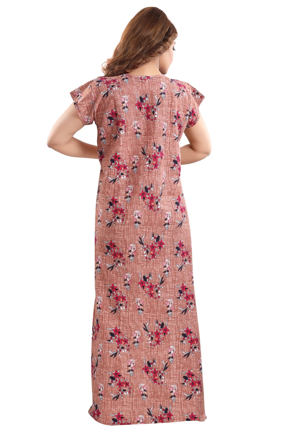 Fabme Women's Chocolate Printed Cotton Full Length EveryDay Night Dress Nighty